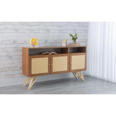 Imagem de Balcão Buffet Para Sala De Jantar Mdf Freijó Pés Taeda 3 Portas Com Ni