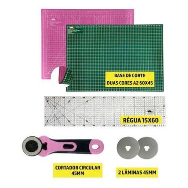 Imagem de Placa De Corte 60x45 Verde E Rosa Cortador 45mm Régua 15x60 - Artmak, 