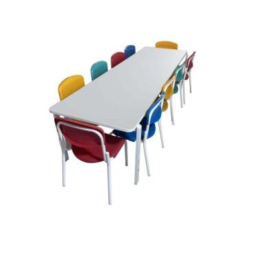 Imagem de Conjunto Refeitório Infantil Branco c/ 10 Cadeiras Pp - SchoolCenter