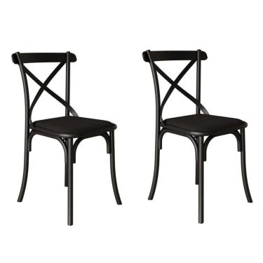 Imagem de Kit 2 Cadeiras Katrina Premium Assento Corano Preto Aço Preto