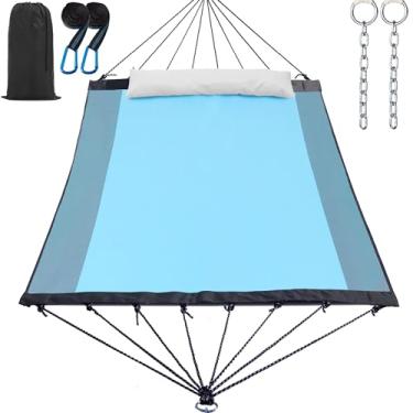 Imagem de gafete Rede Externa De 14 Pés Para 2 Pessoas, Portátil Acampamento Com Barra Extensão Aço Dobrável, Bolsa Transporte, Mosquetões, Correias Árvores, Travesseiro E Lateral, Textilene Secagem Rápida, C