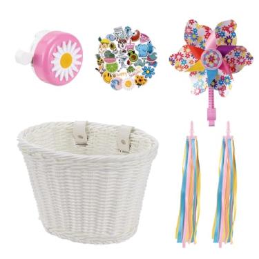 Imagem de Little World Cesta De Bicicleta Infantil, Acessórios Frontal Para Meninos E Meninas, Tecido Com Adesivos, Campainha Bicicleta, Moinho Vento 1 Par Fitas Coloridas Borlas (Cesta Branca)