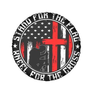 Imagem de Suporte para The Flag Kneel for The Cross Patriotic Spare Tire Covers Protetor de roda para caminhão, SUV, Trailer, Camping, Rv Capas de pneu 35,5 cm