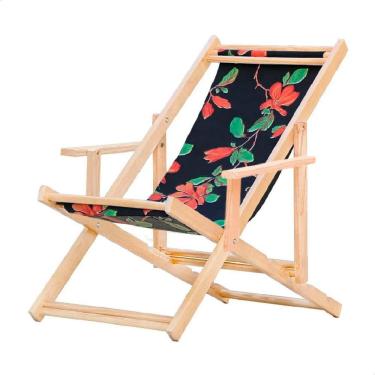 Imagem de Espreguiçadeira Preguiçosa Dobrável Madeira Maciça Natural Preto/Vermelho