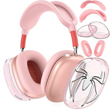Imagem de [4 em 1] Capa para fones de ouvido AirPods Max (2024/2020) Capa para fone de ouvido/capa de faixa de cabeça com emblemas cromados de aranha 3D para fones de ouvido Apple AirPods Max (conjunto de capa