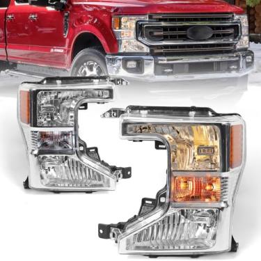 Imagem de KACHIR Conjunto de pares de faróis para Ford F250 F350 SuperDuty 2020 2021 2022 lado esquerdo do motorista e lado direito do passageiro alojamento cromado faróis de halogênio
