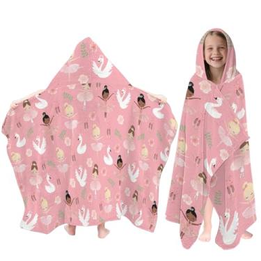 Imagem de Fiwbnasz Toalha de praia com capuz de dança para crianças, toalhas com capuz rosa para crianças 76 x 127 cm, toalhas de praia infantis para piscina, viagens, natação, balé, toalha de banho vestível