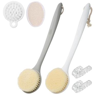 Imagem de 2 Pack Shower Brush for Back, 14in Body Brush Long Handle Back Scrubber, Soft Bristles Shower Brush for Men & Women, Bath Scrubber with Scalp Massager Shampoo Brush and Mini Exfoliating Brush (2 Pack)