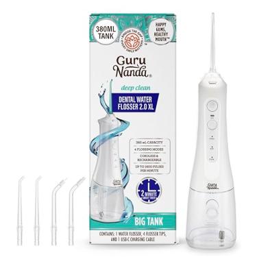 Imagem de GuruNanda Water Dental Flosser 2.0 XL – Tanque Grande de 380 ml, 4 Modos de Fio Dental, Sem Fio e Portátil com Temporizador Inteligente para Limpeza Profunda e Gengivas Felizes - Branco