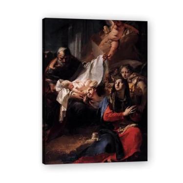 Imagem de Impressão em tela Nativity Giovanni Battista Tiepolo – Obra-prima rococó barroca, pintura escolar de Veneza, pintura a óleo decorativa para galeria doméstica 20 x 28 cm