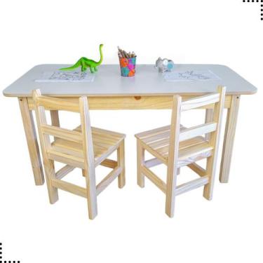 Imagem de Mesa Infantil De Madeira Retangular 120x60 Com 2 Cadeiras Escolar Mesi