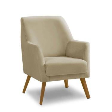 Imagem de Poltrona Decorativa Retrô Recepção Magali Lisa Veludo Bege Lansofbr