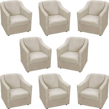Imagem de Kit 8 Poltronas Mila Pé De Plástico Cromado - Bege Suede
