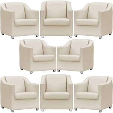 Imagem de Kit 8 Poltronas Mila Corino Cores Pé De Plástico Cromado - Bege Corino