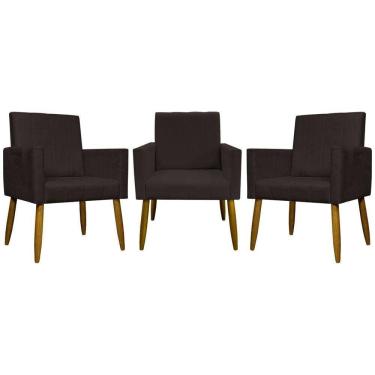 Imagem de Kit 3 Poltronas Decorativas Confortáveis Mari - Marrom Suede