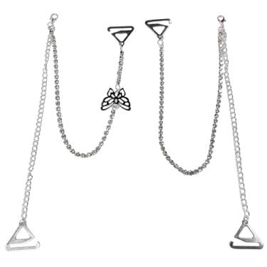 Imagem de Sutiã de borboleta vazada prata com strass, alças de ombro para mulheres, sexy, delicado, ajustável, vestido de noiva, lingerie com alça, corrente, festa, baile, festival, biquíni de verão, joia