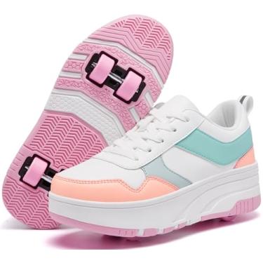 Imagem de ANEFUN Tênis de skate com rodinhas destacáveis para crianças e meninos, Lua rosa-branco 1136, 21
