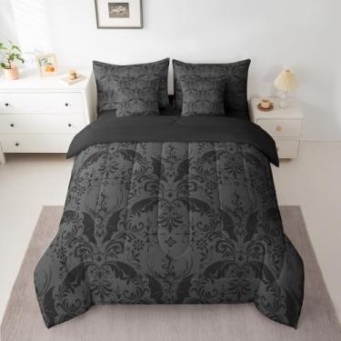 Imagem de Conjunto de cama infantil jacquard, tamanho casal, boêmio, damasco, para decoração de quarto de meninos e meninas, conjunto de cama floral damasco vintage, inclui edredom, lençóis, fronhas e fronhas