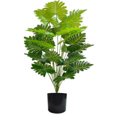 Imagem de Planta de folha de palmeira artificial, decoração de casa, plantas artificiais verdes e brancas falsas, bonsai simulado, decoração em vaso, quarto, festa, casamento, chão de escritório (verde (sem