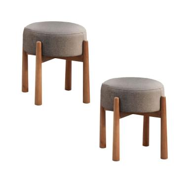 Imagem de Conjunto - 2 Puffs Banqueta Lotus Luxo Castellar Móbile Linho Cappuccino