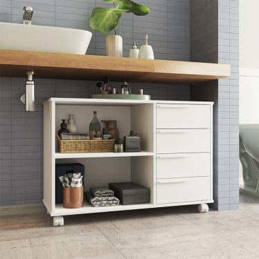 Imagem de Armário 1 Prateleira 4 Gavetas Mdp 15mm Branco