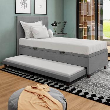 Imagem de Base Cama Box Baú Solteiro Com Cama Auxiliar Veludo Skybox Cinza