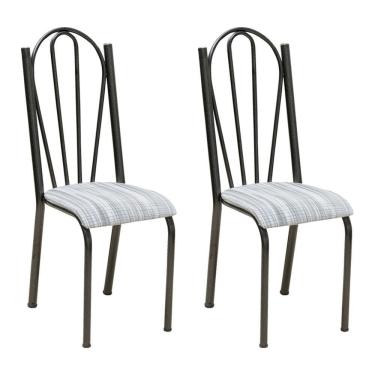 Imagem de Kit 2 Cadeiras De Cozinha Alasca Estampado Linho Pés De Ferro Cromo Preto - Pallazio