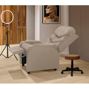 Imagem de Poltrona Papai Mamãe Vovo Reclinável Com Rodízio - Linho Bege