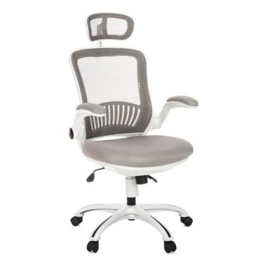 Imagem de Cadeira Presidente BlumeOffice BLM901 Branca, Suporta até 110kg, Ergonômica, Encosto em Tela, Apoio de Cabeça Regulável,