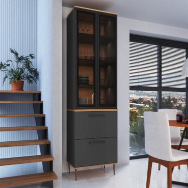 Imagem de Armário Paneleiro 2 Portas 2 Gavetas Vidro Fume Isabelle Freijó/grafite