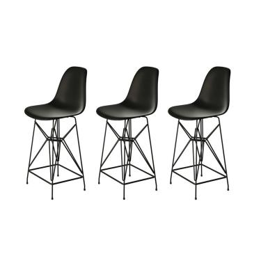 Imagem de Kit 3 Banquetas Bistrô Alta Eames Eiffel Preta Base Ferro Preto - Cor: Marrom