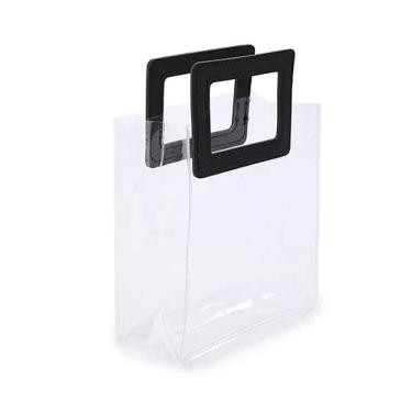 Imagem de Kit Sacola Pvc Alça Retangular Transparente E Preta 16,4x14,2x7,3cm - 10 Un