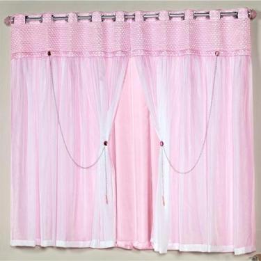 Imagem de Cortina Varão Rainha 2,00X1,70M Sala Quarto Linha Nobre Rosa - Casa Sh