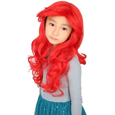 Imagem de Topcosplay Peruca Infantil Para Meninas, Longa E Ondulada Vermelha, Fantasia De Halloween Crianças, Perucas Princesa Cosplay