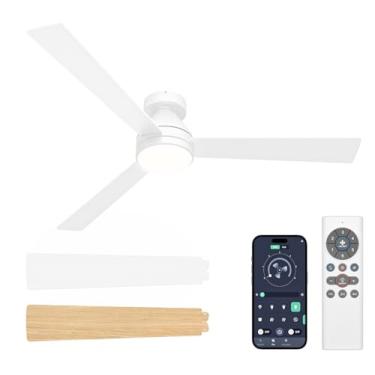 Imagem de VOLISUN Ventilador De Teto Com Luzes, Luz Perfil Baixo 52" E Controle Remoto, Reversível, 3 Circuitos, Regulável, Silencioso, Branco, Ventiladores Embutidos Para Quarto, Interno/Externo