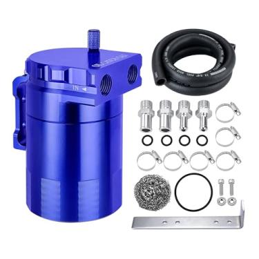 Imagem de EVIL ENERGY Lata de captura de óleo, lata de óleo perplexo de 300 ml, tanque de respiro separador de óleo de ar de alumínio universal com kit de mangueira de combustível NBR de 3/20.3 cm ID 5FT NBR