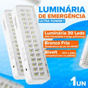 Imagem de Kit 2 Luminária Emergência Profissional Elgin 30 Leds Bivolt Recarregá