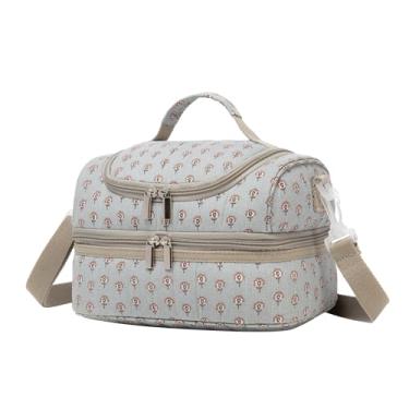 Imagem de Lancheira térmica infantil com compartimento duplo isolada para meninas, meninos, lancheiras, pré-escolares, jardim de infância, piquenique, acampamento, térmica, com alça (azul Z floral)