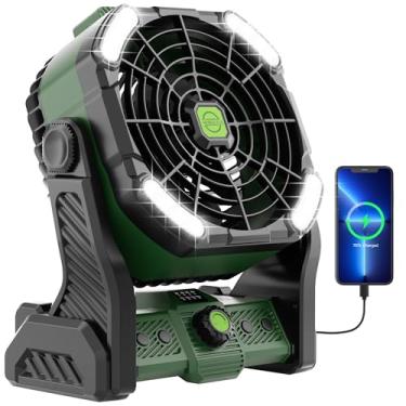 Imagem de Ventilador de acampamento portátil, recarregável, ventilador portátil para viagem, ventilador alimentado por bateria com lanterna de LED, rotação de 270°, ventilador de mesa USB, ventilador de barraca