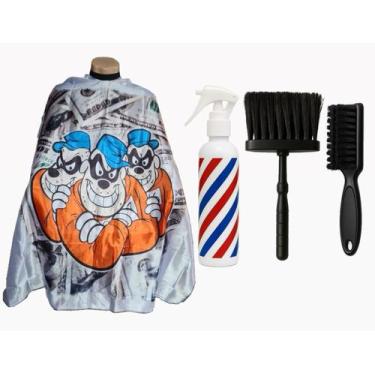 Imagem de Kit Capa Para Corte Barbeiro Personalizada De Cetim Com Zíper Espanado