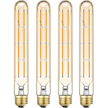 Imagem de Lâmpada tubular de LED regulável, tubo longo de 22,6 cm Edison lâmpada de filamento vintage 8W, equivalente a 75W, branco quente 2700K, cobertura de vidro âmbar base média E26. (embalagem com 4)