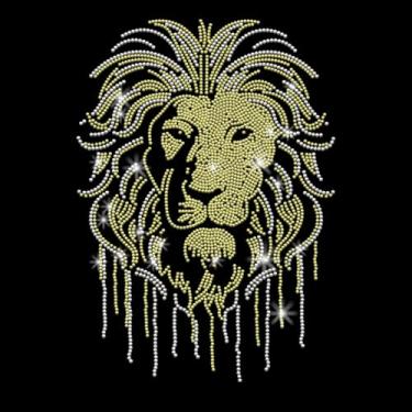 Imagem de PLIGREAT Glitter Fluido Leão Strass Ferro em Patches Bling Art Abstrato Padrão Hotfix Strass Ferro em Transferências para Roupas Jaqueta Mulheres Homens Camiseta Enfeite DIY