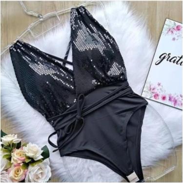 Imagem de Body Paetê Decote Multiformas Feminino - M k shop, Preto, único 