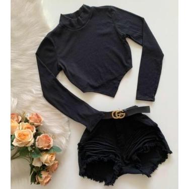 Imagem de cropped gola alta manga longa malha canelada triangulo - moda filo