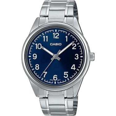 Imagem de Casio Relógio masculino analógico com mostrador azul - MTP-V005D-2B4UDF, prata, pulseira, Prata, pulseira
