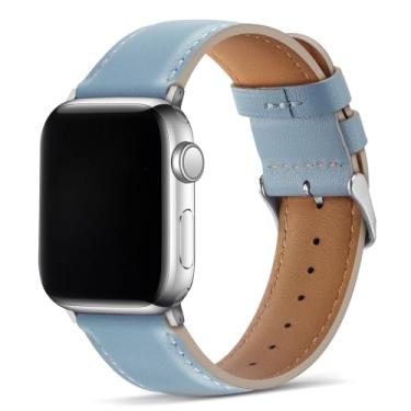 Imagem de Tasikar Pulseiras de substituição masculinas de couro genuíno compatíveis com Apple Watch SE 2 SE séries 9, 8, 7, 6, 5, 4, 3, 2 e 1 de 41 mm, 40 mm e 38 mm, azul