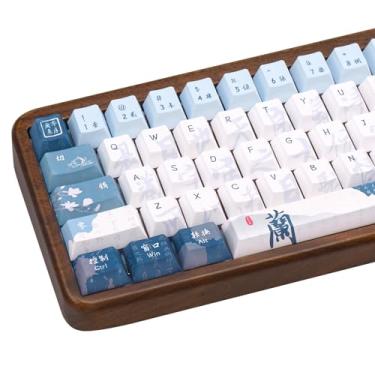 Imagem de COOMICKEY Teclado azul branco 130 teclas de sublimação PBT caligrafia chinesa, perfil cereja cremoso, conjunto de teclas personalizadas para teclado mecânico 60%/65%/75%/TKL/96%/100% US Layout