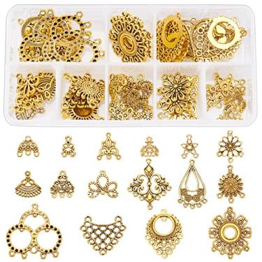 Imagem de SUNNYCLUE 1 caixa de 64 peças 16 estilos conectores de brincos berloques componentes de filigrana elos lustre encantos achados kits de fabricação de joias para fazer brincos de argola vintage, dourado