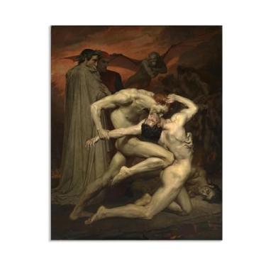 Imagem de William Adolphe Bouguereau "Dante e Virgílio no Inferno" Tela Pintura a Óleo Pôster Imagem Decoração de Parede Decoração de Casa 80 x 60 cm (31 x 24 pol) Sem Moldura
