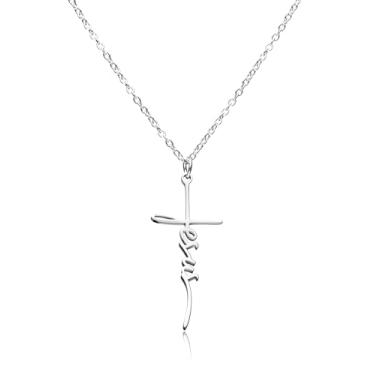 Imagem de Yooborn Colar com cruz de Jesus em aço inoxidável, recorte de Jesus, pingente de cruz para mulheres, joias religiosas, cristãs, presentes de Dia das Mães, para família ou amizade.